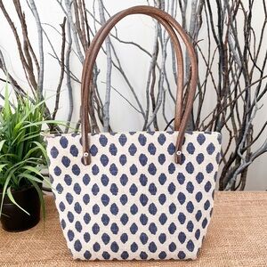 Elaine Arsenault Textile Blue Print Zip Top Mini Tote Bag